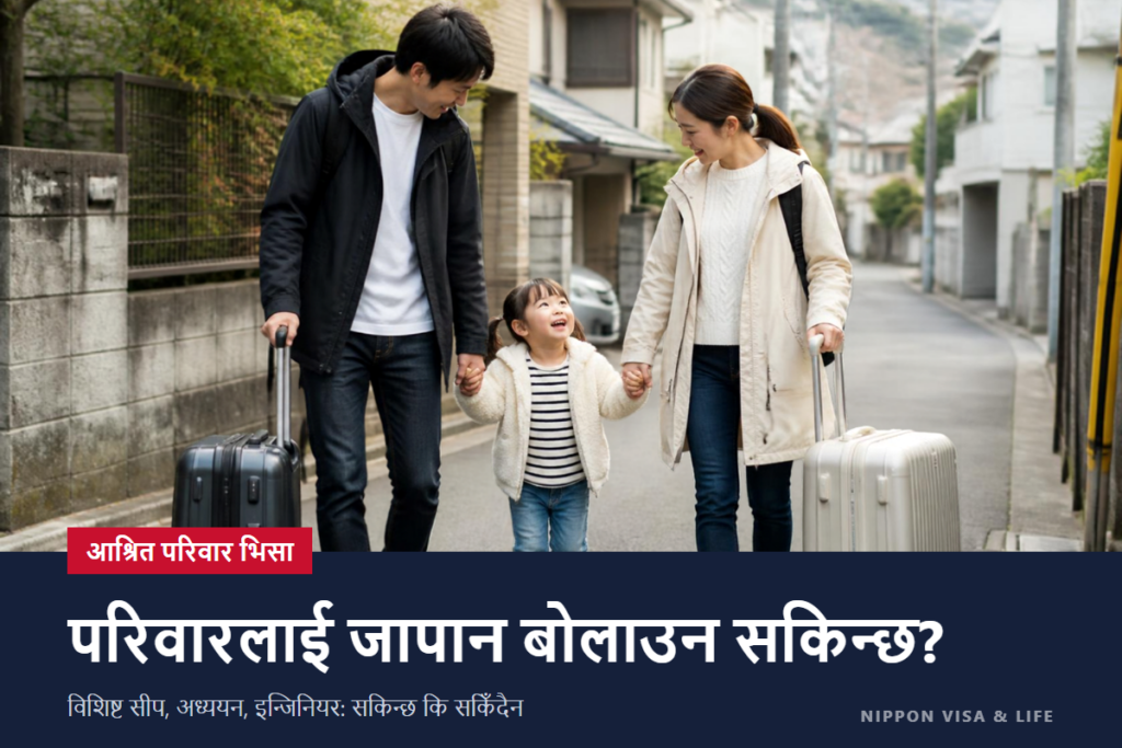 “आश्रित परिवार” भिसामा परिवार बोलाउन सकिने बसोबासको हैसियत कुन हो? विशिष्ट सीप・अध्ययन・इन्जिनियर/मानविकी विशेषज्ञ/अन्तर्राष्ट्रिय सेवाको सम्भावना र सर्त