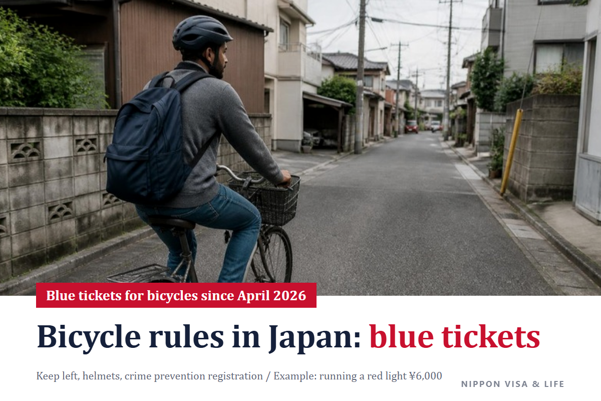 Rules for Riding a Bicycle in Japan: Keep Left, Helmets, Bicycle Crime Prevention Registration, and Blue Tickets (Fines)