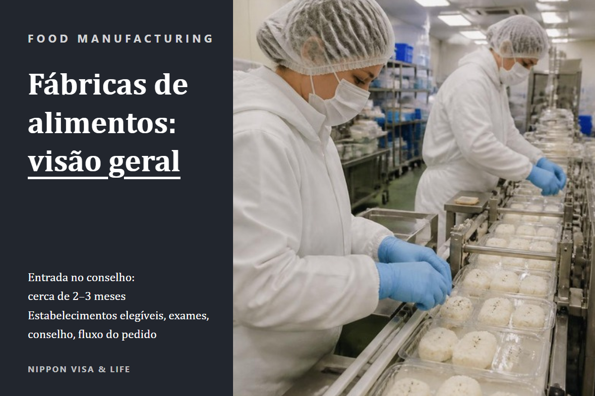Guia de aceitação em Habilidades Específicas no setor de “Fabricação de Alimentos e Bebidas” no Japão｜Estabelecimentos elegíveis, exames, conselho e fluxo do pedido