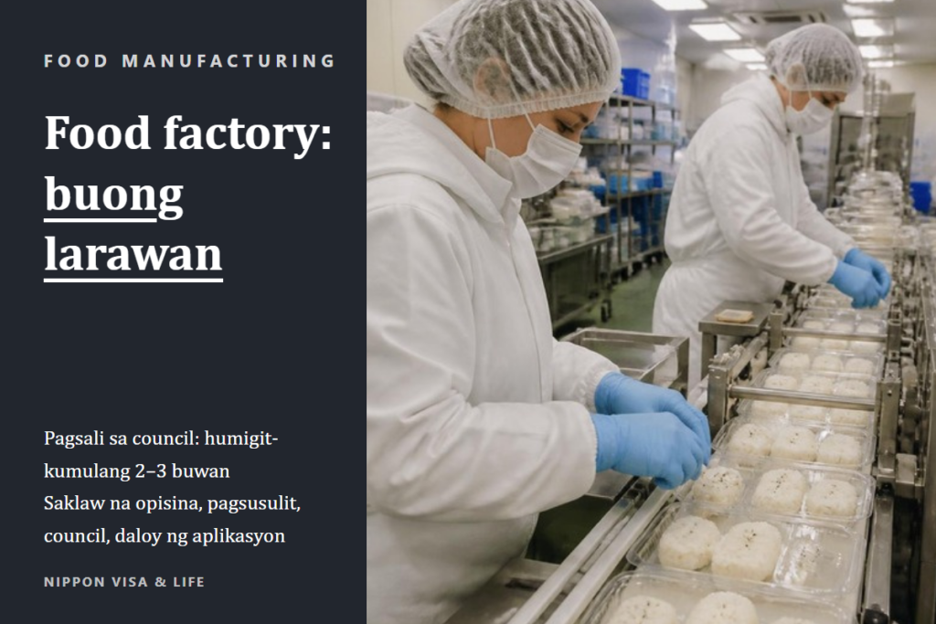 Gabay sa pagtanggap ng Specified Skilled Worker sa “Food and beverage manufacturing industry” sa Japan | Saklaw na opisina, pagsusulit, council, at daloy ng aplikasyon