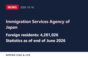 [Breaking News] Immigration Services Agency Releases Statistics Including the Number of Foreign Residents as of the End of June 2026 (October 16, 2026)