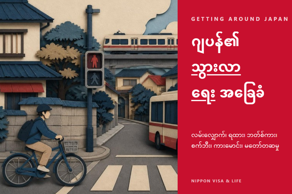 ဂျပန်၏ သယ်ယူပို့ဆောင်ရေး အခြေခံ | လမ်းလျှောက်သည့်အခါ・ရထား・ဘတ်စ်ကား・စက်ဘီး・ကားမောင်းခြင်း・ယာဉ်မတော်တဆမှု ဖြစ်သည့်အခါ