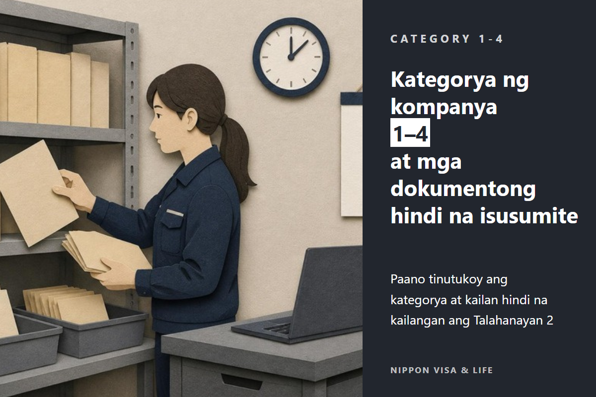 Ano ang kategorya ng affiliated organization ng Specified Skilled Worker sa Japan? Pagtukoy sa Kategorya 1–4 at mga dokumentong maaaring hindi na isumite