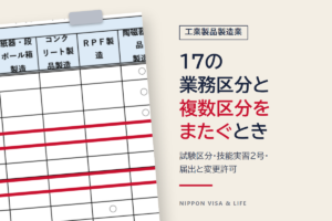特定技能「工業製品製造業」の17業務区分｜従事できる業務・試験区分・区分をまたぐとき