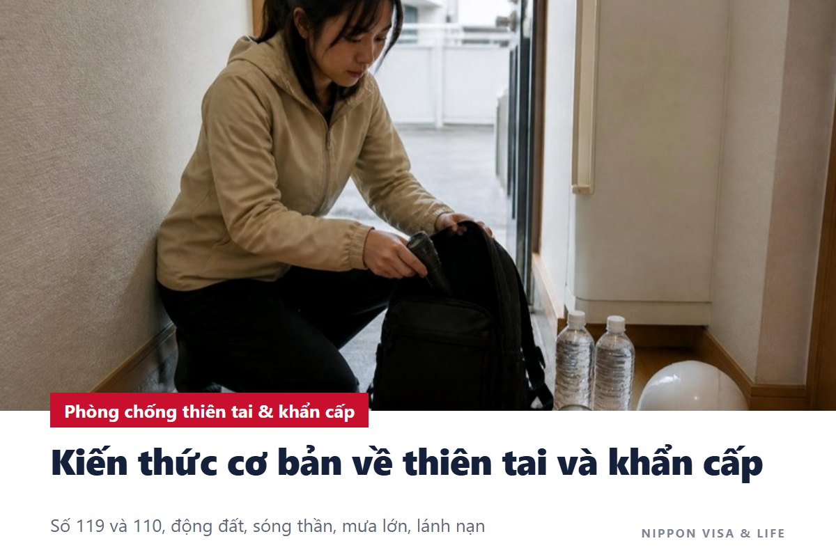 Kiến thức cơ bản về thảm họa và tình huống khẩn cấp tại Nhật Bản | Số 119, 110, động đất, sóng thần, mưa lớn, núi lửa, sơ tán và thông tin đa ngôn ngữ