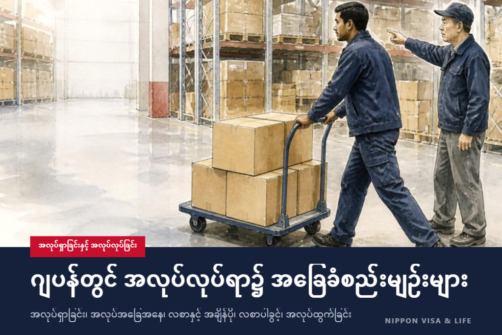 ဂျပန်တွင် အလုပ်ရှာခြင်းနှင့် အလုပ်လုပ်ကိုင်ခြင်း၏ အခြေခံ | ဟဲလိုဝေါ့ခ်・အလုပ်အခြေအနေ・လစာနှင့် အချိန်ပို・လစာပြည့်ခွင့်・အလုပ်ထွက်သည့်အခါ・တိုင်ပင်ရန်နေရာ
