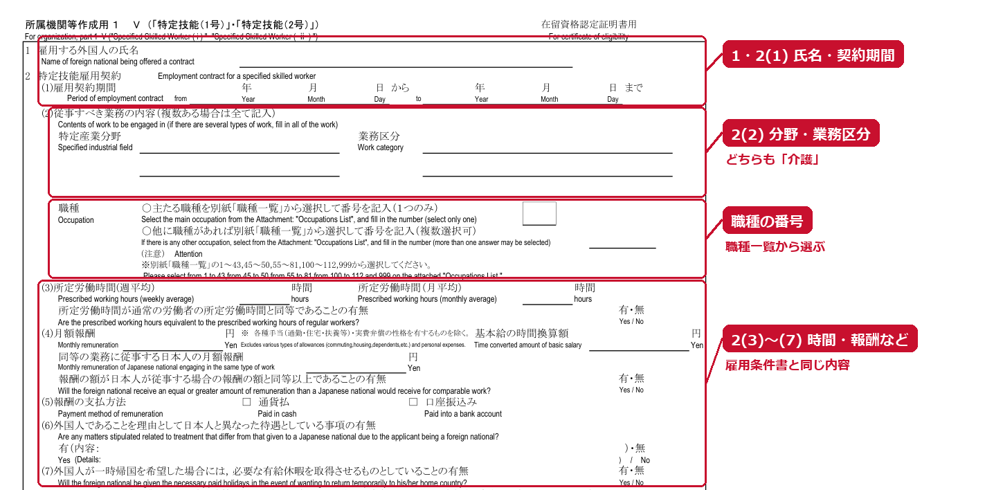 所属機関等作成用1（認定）の白紙の様式の上半分（赤い枠と説明は編集部が追加）