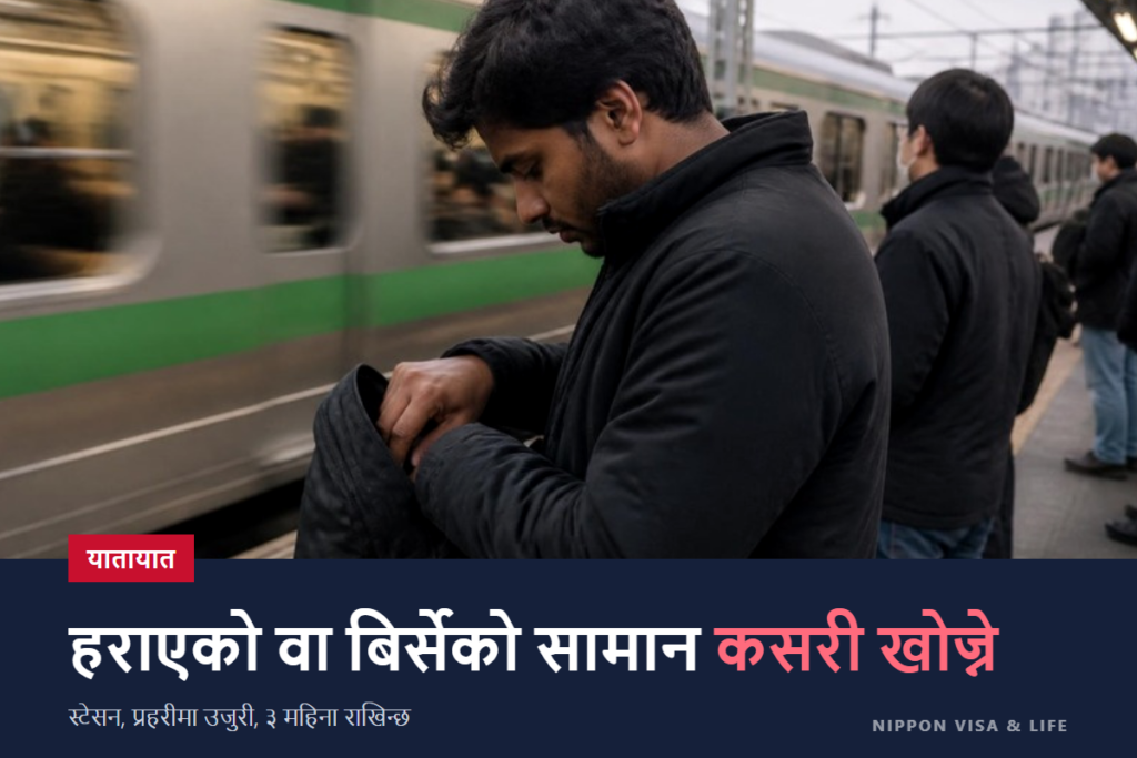 जापानमा सामान हराएमा वा बिर्सिएमा | स्टेसन・रेल・बस・ट्याक्सी・बाटोमा हराएको सामान खोज्ने तरिका र हराएको सूचना (遺失届)