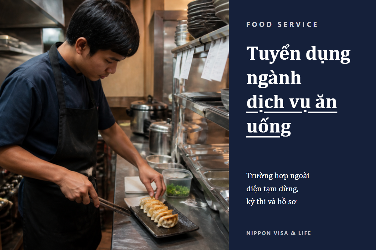 Tuyển người nước ngoài theo Kỹ năng đặc định ngành "Dịch vụ ăn uống" tại Nhật Bản|Các trường hợp tuyển dụng không bị tạm dừng, kỳ thi và giấy tờ cần thiết