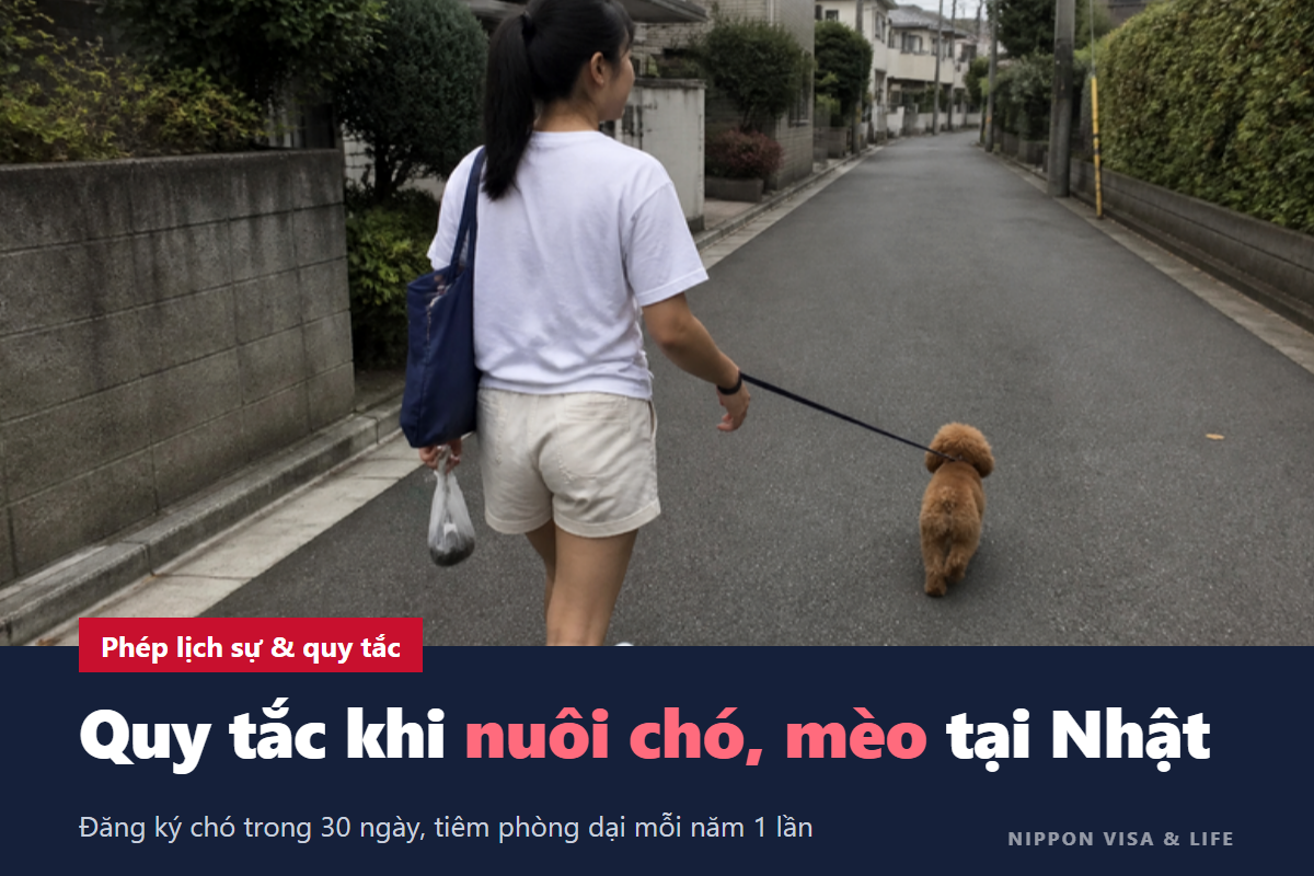 Quy định khi nuôi chó hoặc mèo tại Nhật Bản | Đăng ký chó, tiêm phòng bệnh dại, vi mạch, phép lịch sự ở nhà tập thể và khi dắt chó đi dạo