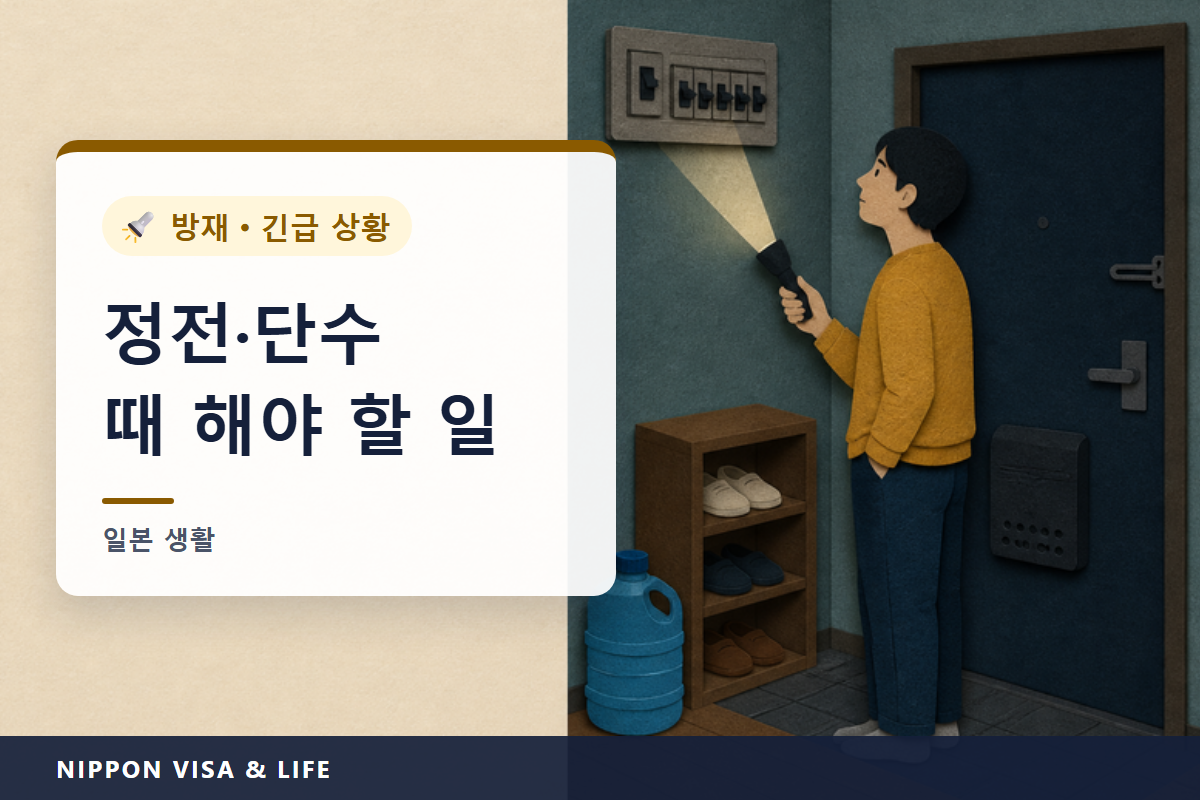 일본에서 정전·단수되었을 때 할 일｜차단기 확인 방법·정전 정보 찾는 방법·통전 화재·냉장고 식품·화장실과 급수소