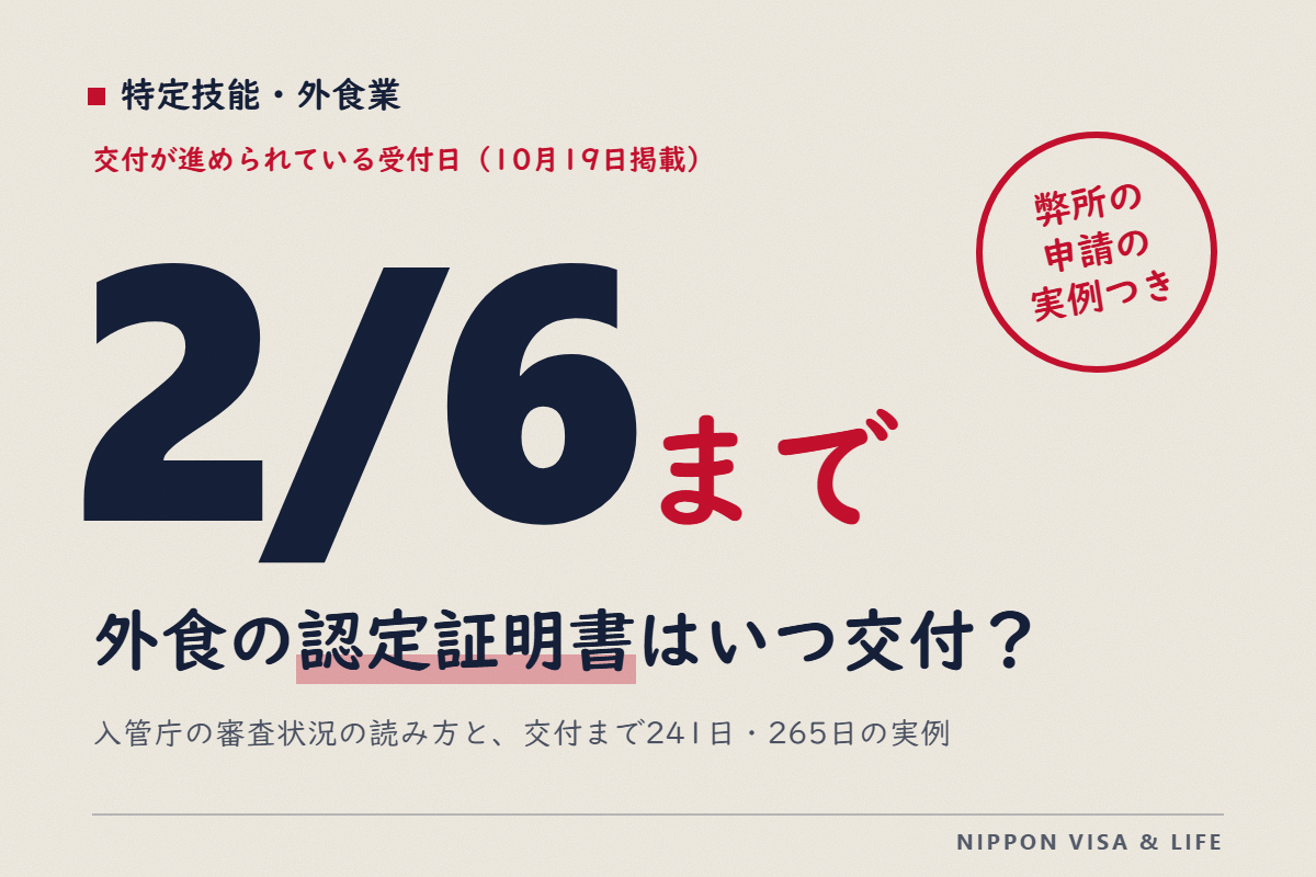 特定技能1号（外食分野）の審査状況を入管庁の公表と弊所の申請データに基づいてお伝えします