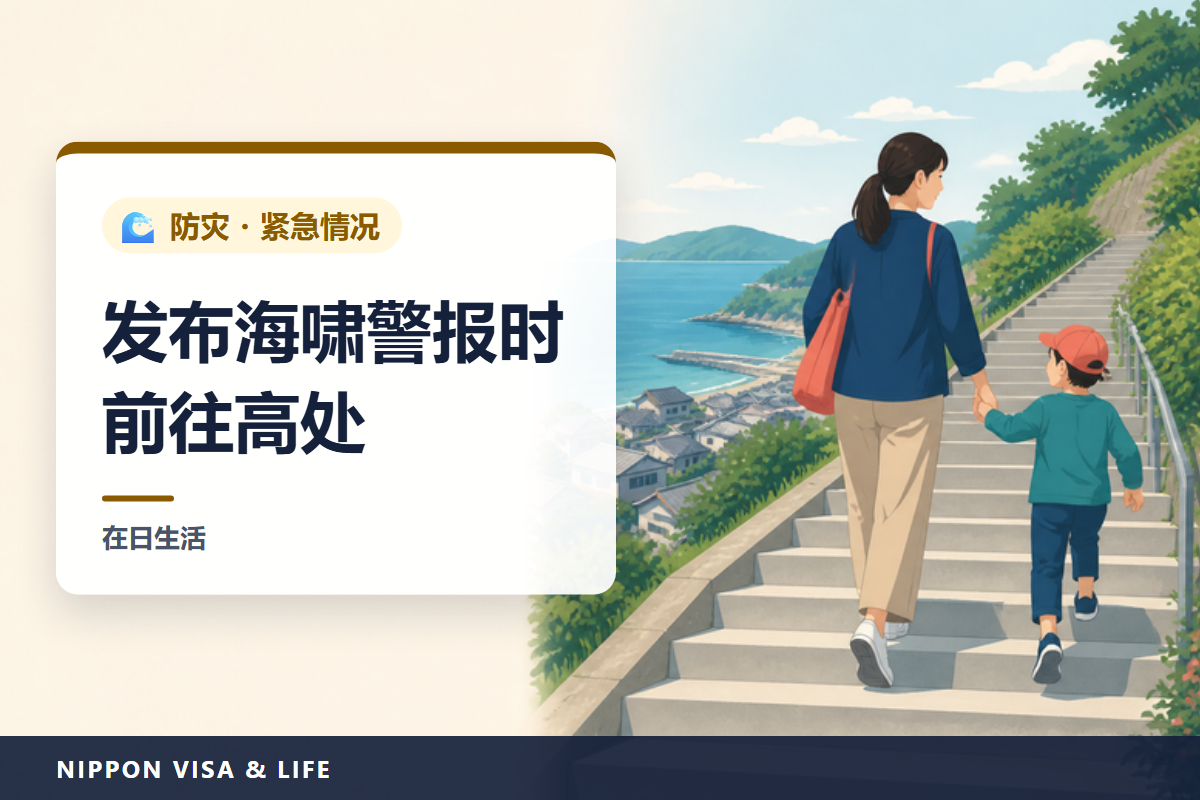 在日本发布海啸警报时如何避难｜大海啸警报・海啸警报・海啸注意报的区别、步行逃往高处、海啸旗与标识