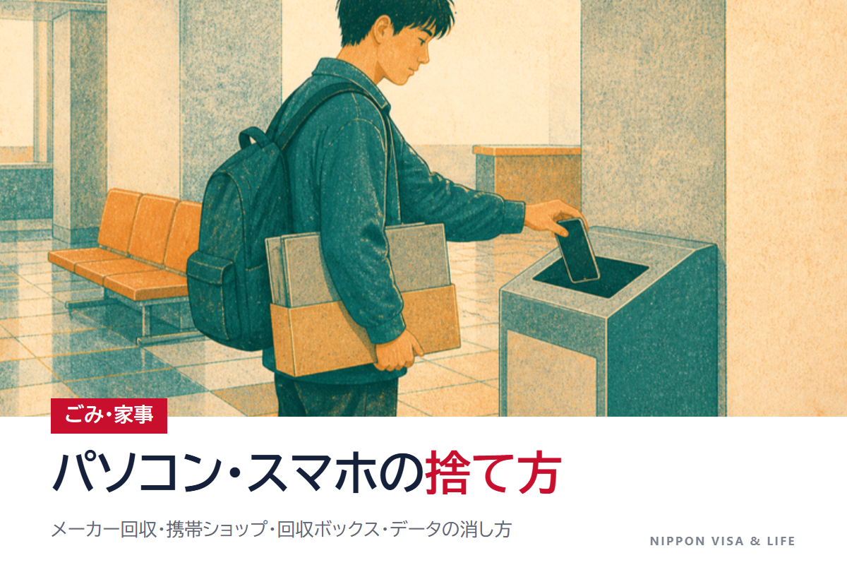 日本でパソコン・スマホ・小型家電を捨てるには|メーカー回収・携帯ショップ・市区町村の回収ボックスとデータの消し方