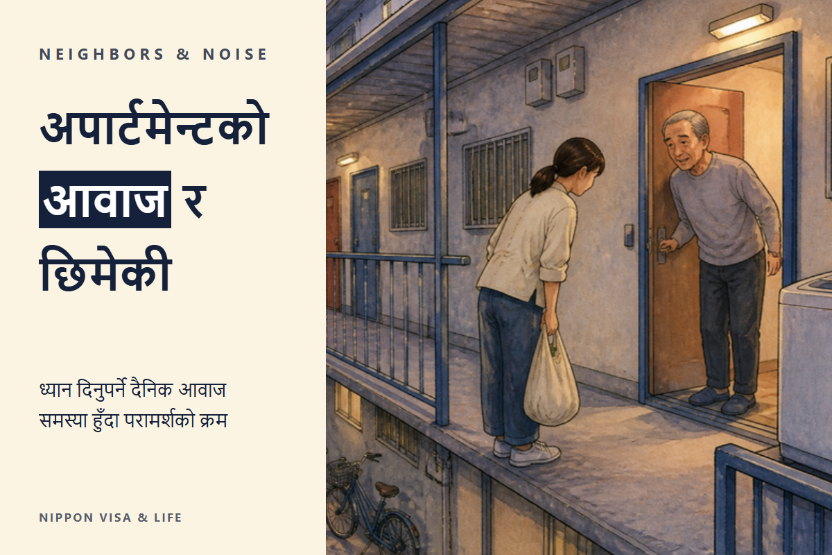 जापानमा अपार्टमेन्ट・म्यान्सनको आवाज र छिमेकीसँगको सम्बन्ध | ध्यान दिनुपर्ने दैनिक जीवनका आवाज, सम्झौतामा तोकिएका कुरा र आवाजले समस्या परेमा सल्लाह लिने ठाउँ