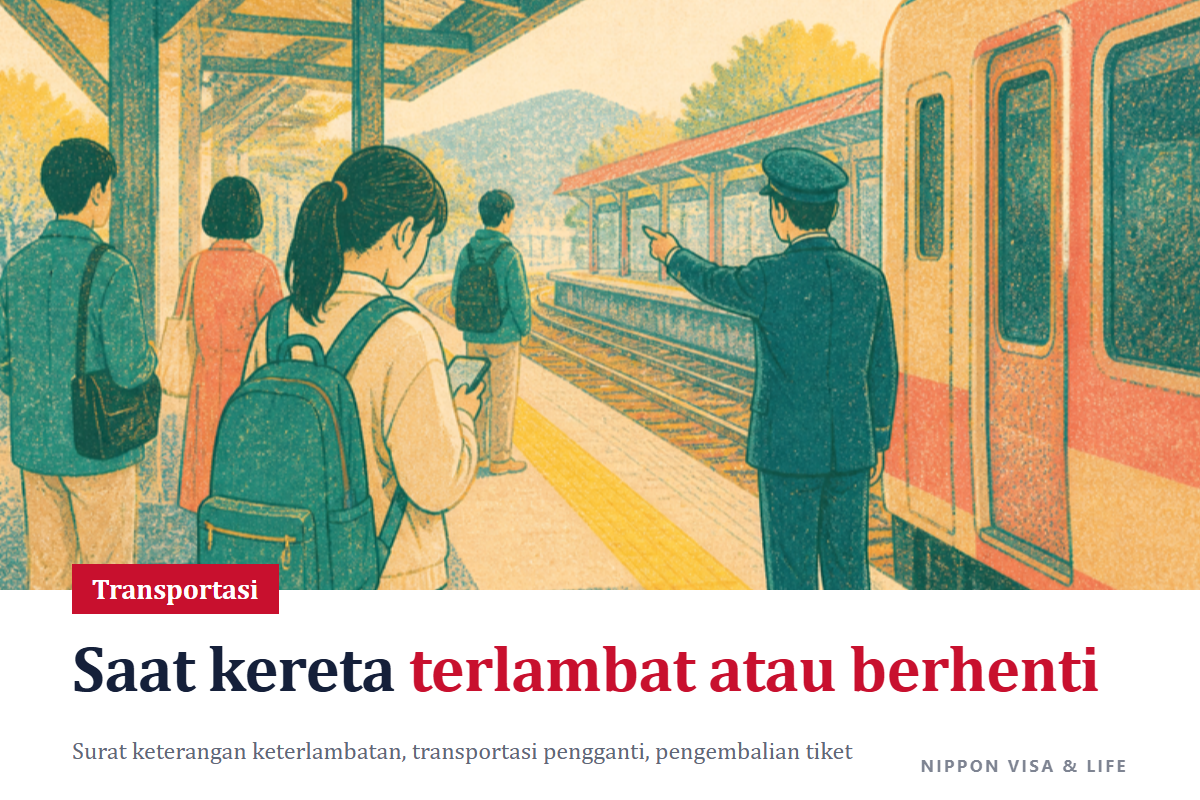 Jika Kereta di Jepang Terlambat atau Berhenti | Cara Mengecek Informasi Operasional, Cara Mendapatkan Surat Keterangan Keterlambatan, Cara Memakai Furikae Yuso (Transportasi Pengganti), dan Pengembalian Uang Tiket